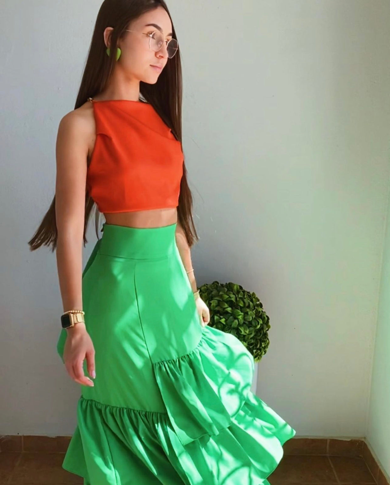 Green maxi ruffle skirt