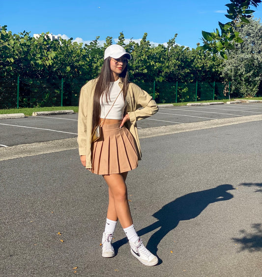 Khaki pleated skirt