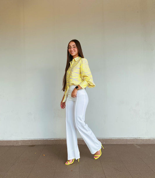 White flare style pants
