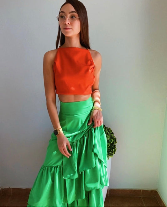 Green maxi ruffle skirt