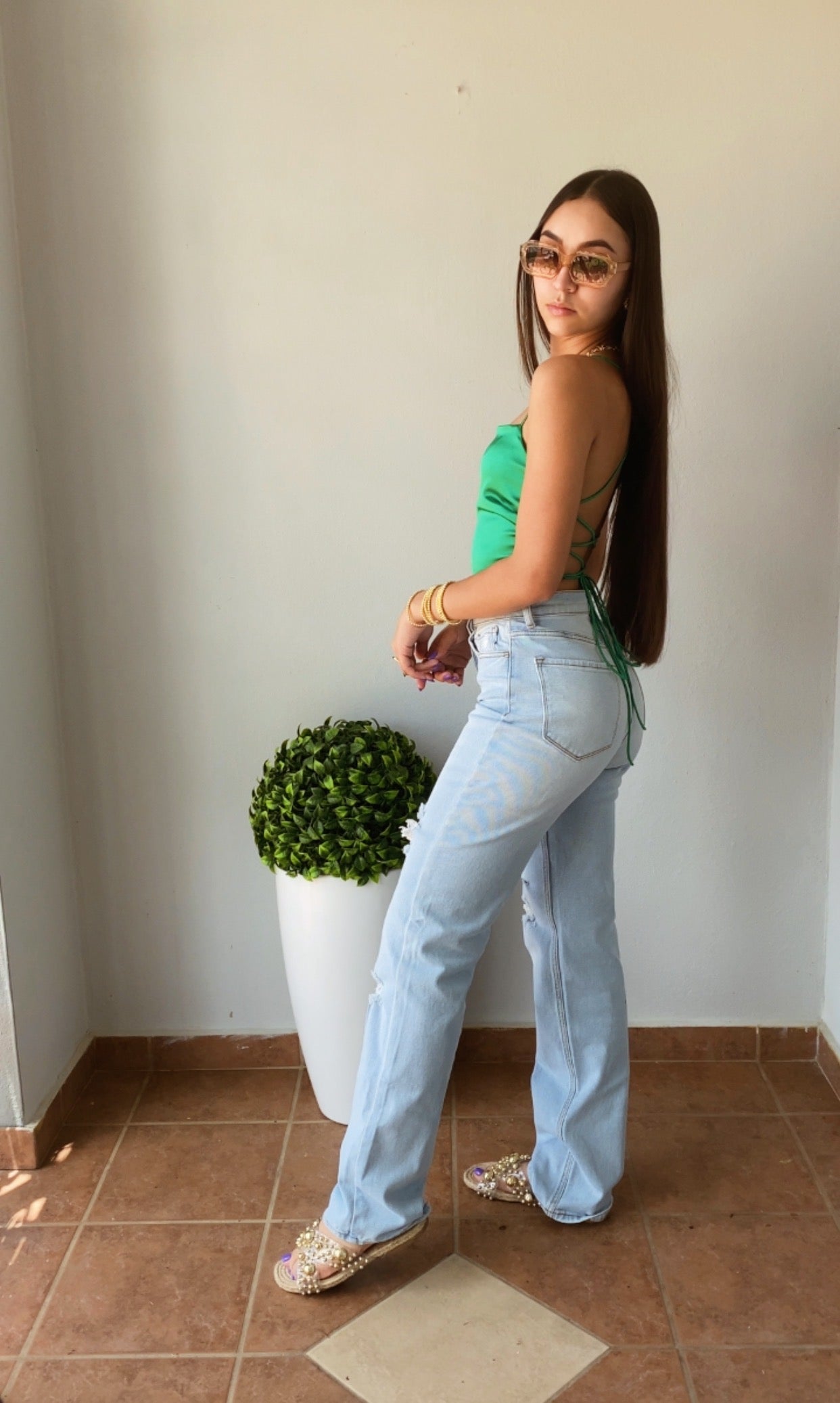 High rise straight light jeans